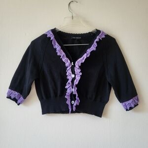 Jane Marple navy lavender frilly knit cropped button sweater Japanese Lolita